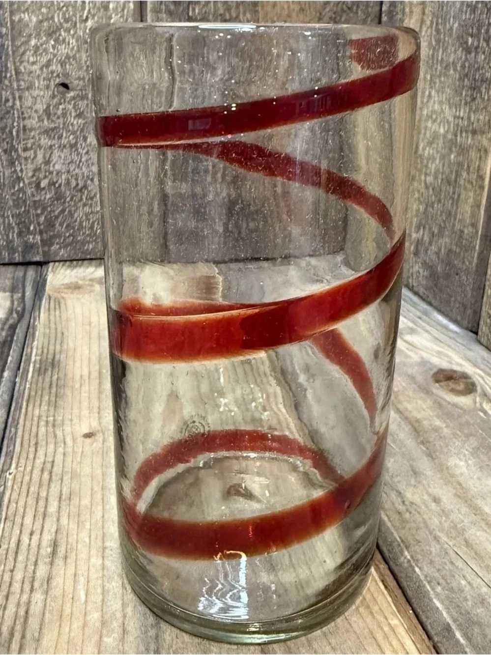Pottery Barn Set of 6 Hand-Blown Red Swirl Glasses NEW